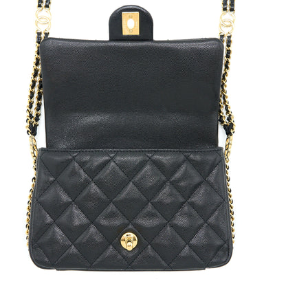 Chanel 23C Mini Flap Bag With CC Logo Chain Grained Calfskin Black  (Microchip)