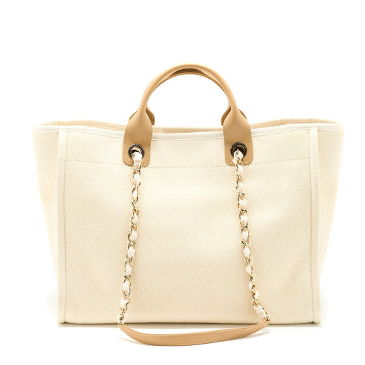 Chanel Deauville Tote Bag Fabric/Leather Creamy White/Beige