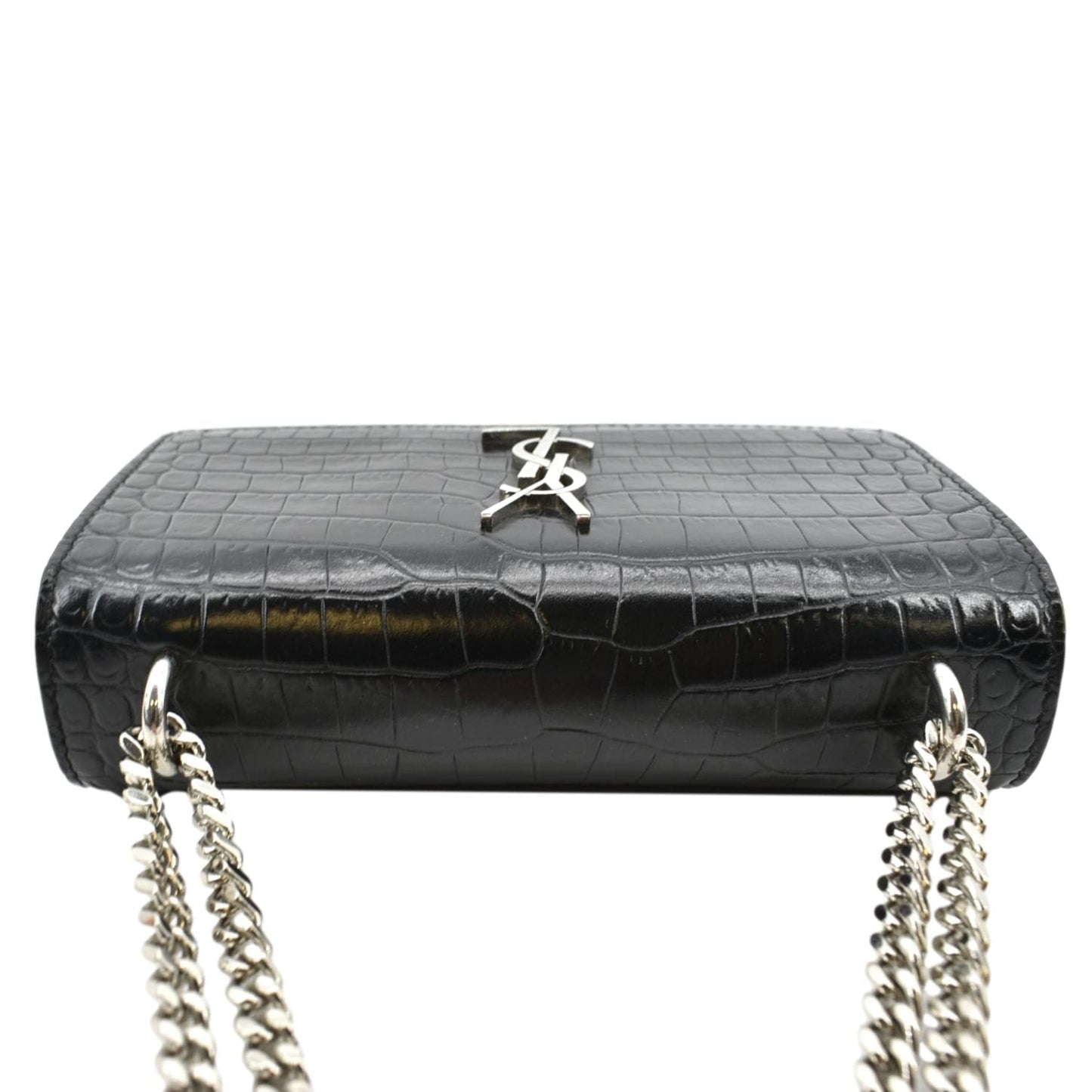 YVES SAINT LAURENT Sunset Crocodile Leather Crossbody Bag Black