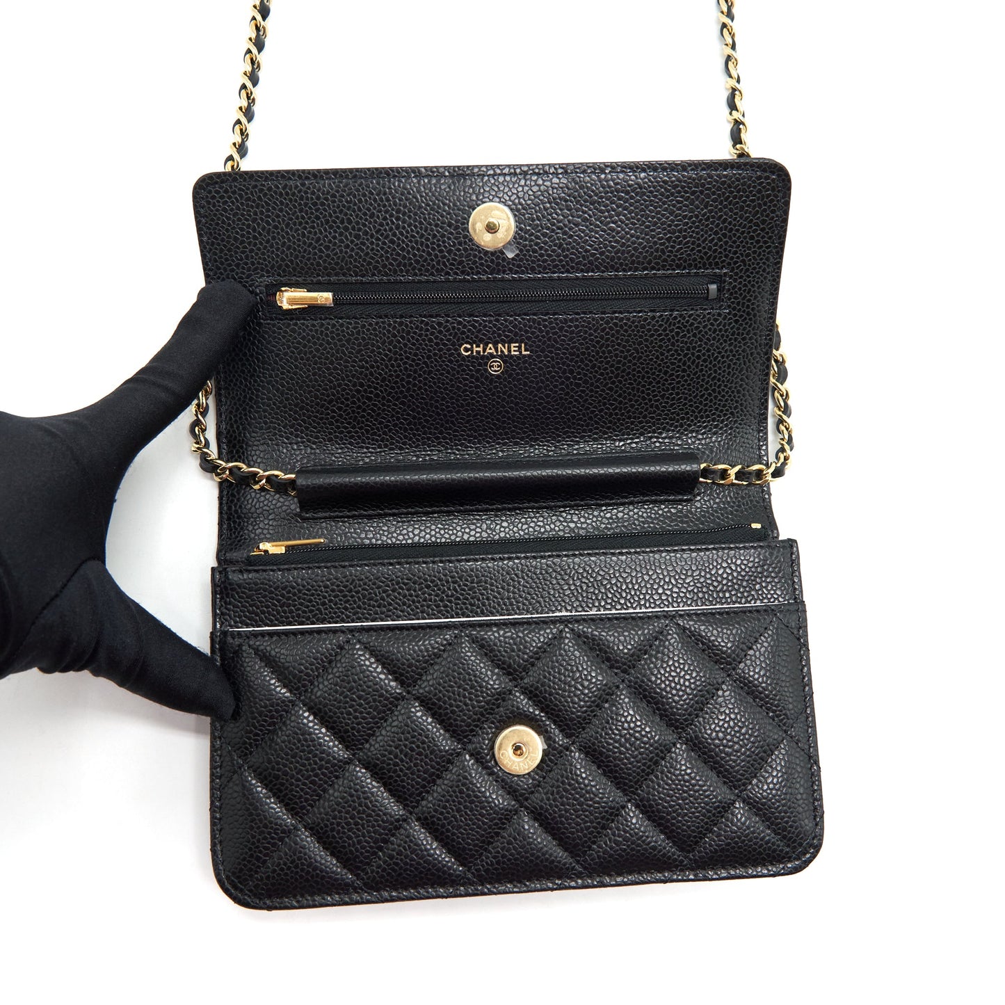 Chanel 22P Classic Wallet On Chain Caviar Black L
