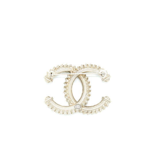 Chanel CC Logo Brooch Brushed Light Gold Tone