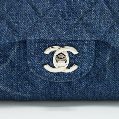 Chanel 20B Mini Square Flap Bag CC Print Denim Blue