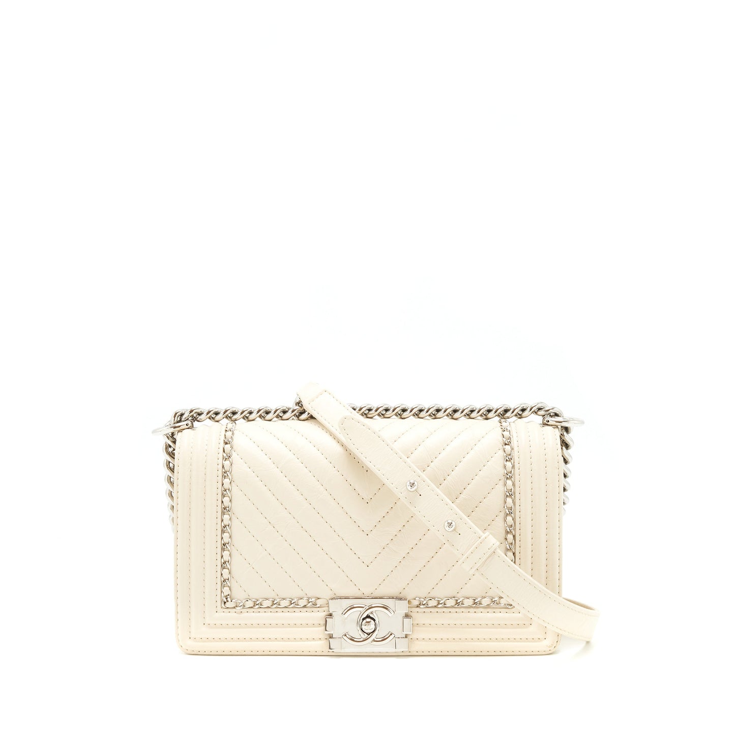 Chanel Medium Boy Bag Chevron Limited Calfskin Ivory