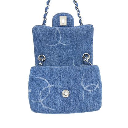 Chanel 20B Mini Square Flap Bag CC Print Denim Blue