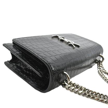 YVES SAINT LAURENT Sunset Crocodile Leather Crossbody Bag Black