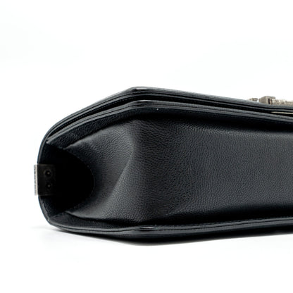 Chanel Medium Boy Bag Grained Calfskin Black Ruthenium Hardware