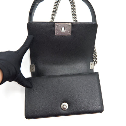 Chanel Small Boy Bag Caviar Black Ruthenium Sliver Hardware (Microchip）
