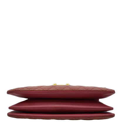 CHANEL 3 Pocket Accordion Flap Small Patent Leather Shoulder Bag Red