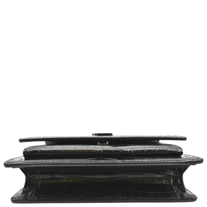 YVES SAINT LAURENT Sunset Crocodile Leather Crossbody Bag Black