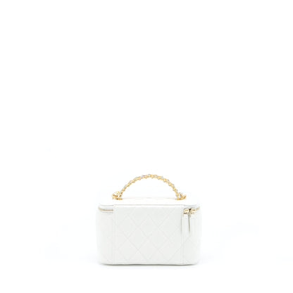 Chanel 22S Logo Top Handle Long Vanity With Chain Caviar White