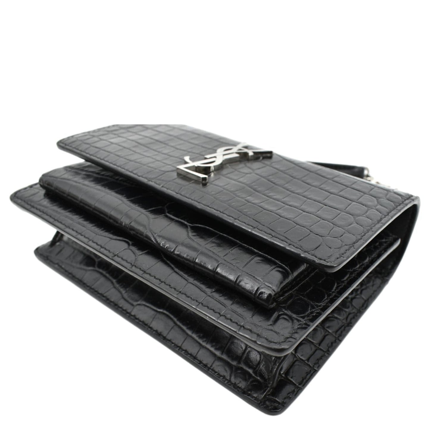 YVES SAINT LAURENT Sunset Crocodile Leather Crossbody Bag Black