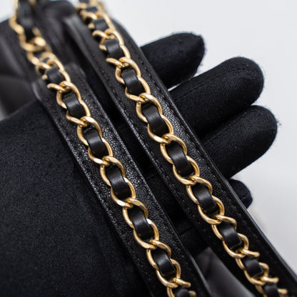Chanel Top Handle Flap Bag Detailed Logo Goatskin Black