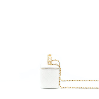 Chanel 22S Logo Top Handle Long Vanity With Chain Caviar White