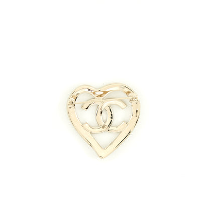 Chanel 22C Heart With CC Logo Brooch Light Gold Tone