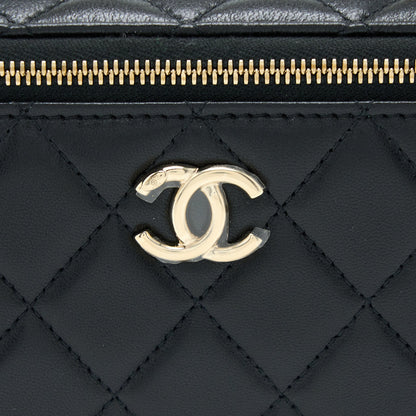 Chanel 22A Top Handle Long Vanity Case Lambskin Black L