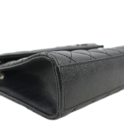 YVES SAINT LAURENT Envelope Medium Matelassé Leather Crossbody Chain Bag Black