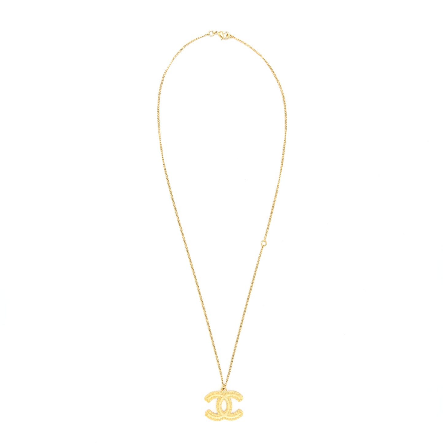Chanel CC Logo Pendant Necklace Bright Gold Tone