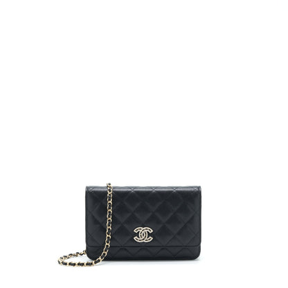 Chanel 22S Detailed CC Logo Wallet On Chain Caviar Black L