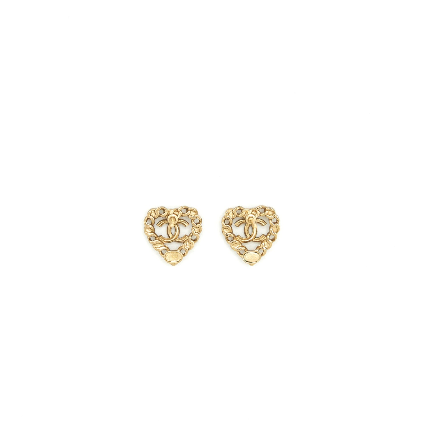 Chanel Heart With CC Logo Earring Light Gold Tone
