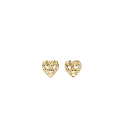 Chanel Heart With CC Logo Earring Light Gold Tone