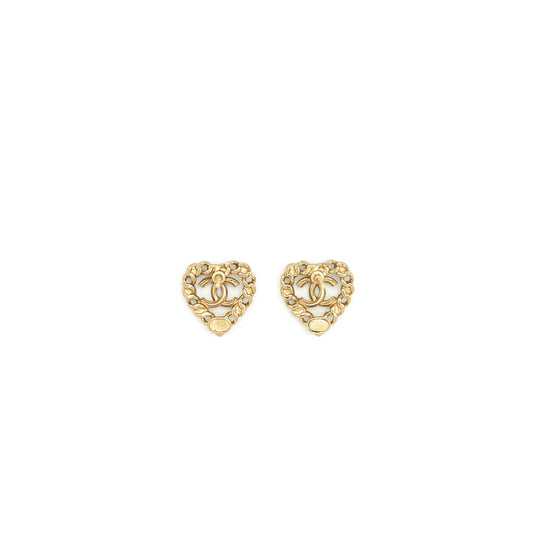 Chanel Heart With CC Logo Earring Light Gold Tone