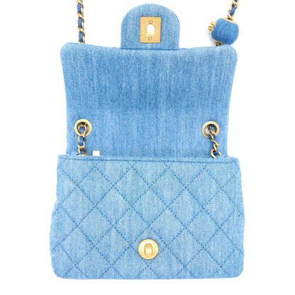 Chanel Pearl Crush Mini Square Flap Bag Denim Brushed  (Microchip)