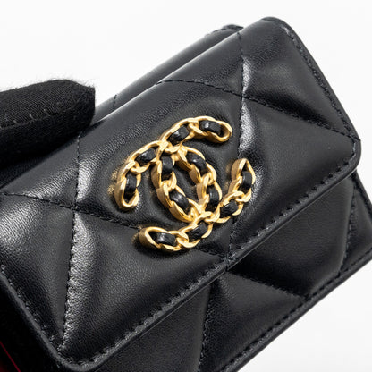 Chanel 19 compact wallet lambskin black  (microchip)