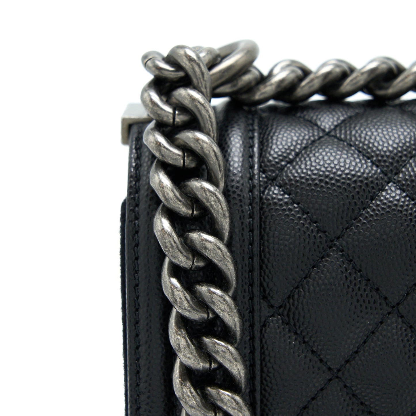 Chanel Small Boy Bag Caviar Black Ruthenium  (Microchip)