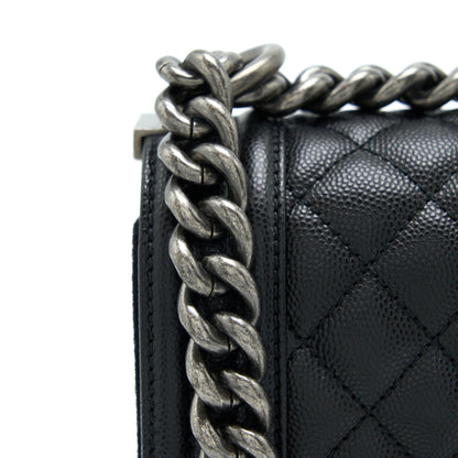 Chanel Small Boy Bag Caviar Black Ruthenium  (Microchip)