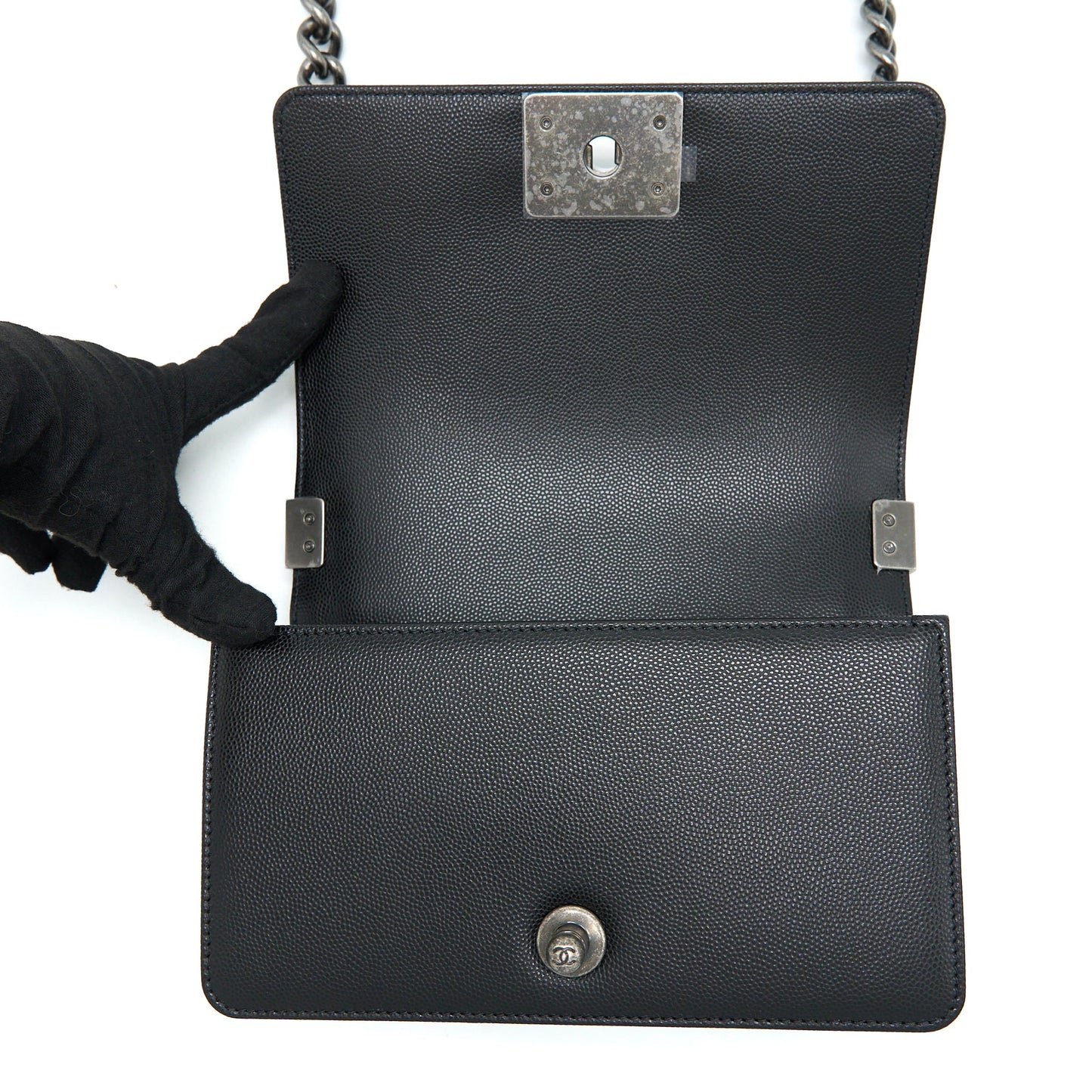Chanel Small Boy Bag Caviar Black Ruthenium  (Microchip)