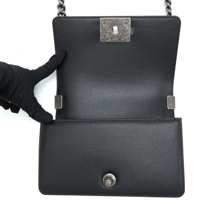 Chanel Small Boy Bag Caviar Black Ruthenium  (Microchip)