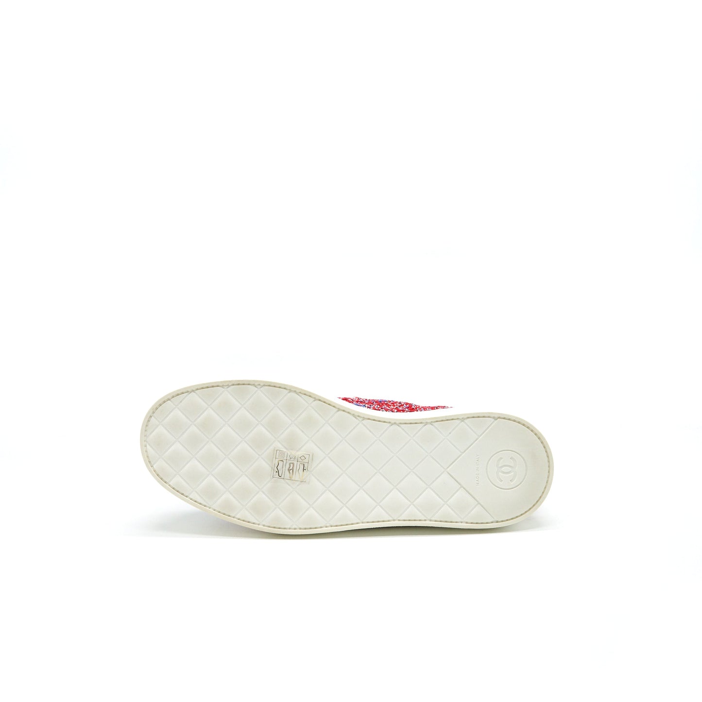 Chanel Size 36.5 Tweed Lace-Up Pearl Flats Red
