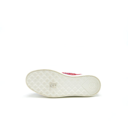 Chanel Size 36.5 Tweed Lace-Up Pearl Flats Red