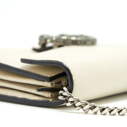 Gucci Dionysus Mini Chain Wallet Grained Calfskin White SHW