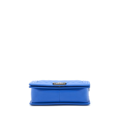 Chanel Medium Chevron Boy Bag Lambskin Blue Ruthenium Hardware
