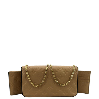 LOUIS VUITTON Felicie Monogram Empreinte Leather Pochette Crossbody Bag Light Brown