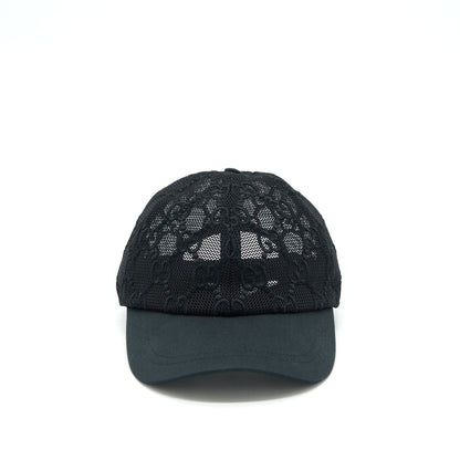 Gucci GG Embroidered Baseball Hat Black GG Net And Cotton Drill