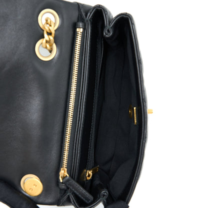 Chanel 22K Gold Pillar Adjustment Chain Flap Bag Lambskin Black  (Microchip)