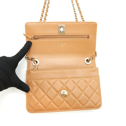 Chanel Trendy CC Wallet On Chain Lambskin Dark Beige L