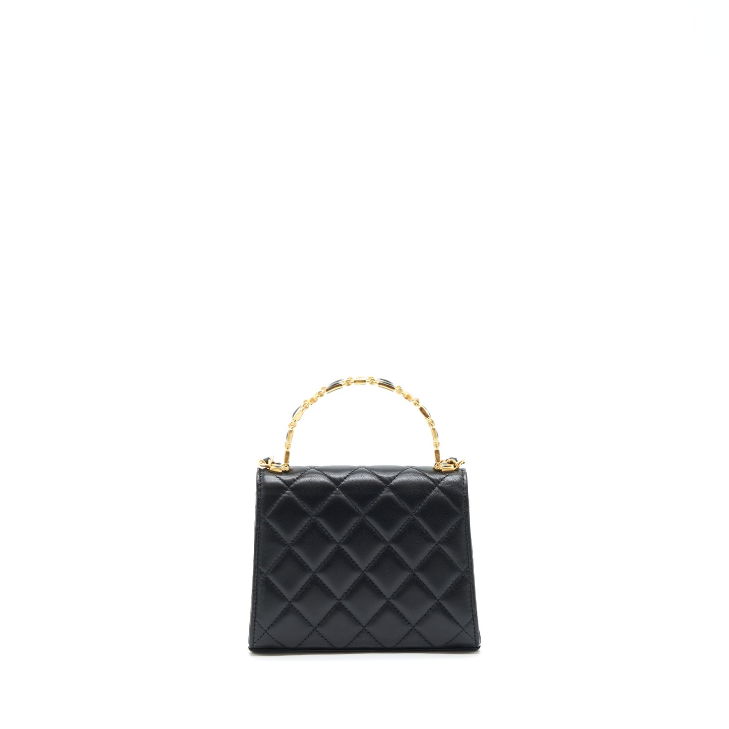 Chanel 22B Flap Bag With Enamel/CC Logo Top Handle Lambskin Black Brushed