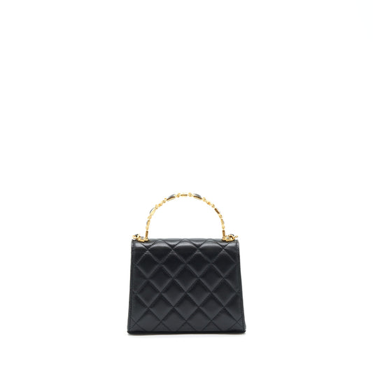 Chanel 22B Flap Bag With Enamel/CC Logo Top Handle Lambskin Black Brushed