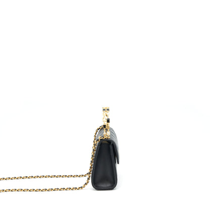 Chanel 22B Flap Bag With Enamel/CC Logo Top Handle Lambskin Black Brushed