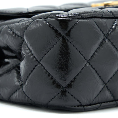 Chanel 23C Small Hobo Bag Shiny Calfskin Black Brushed  (Microchip)
