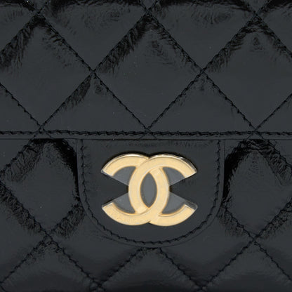 Chanel 23C Small Hobo Bag Shiny Calfskin Black Brushed  (Microchip)
