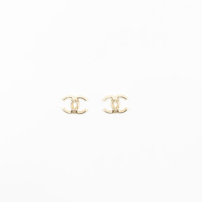Chanel CC logo earrings light gold tone with crystal