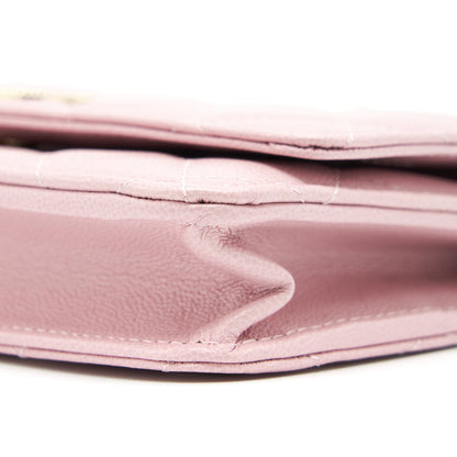 Chanel 22B Wallet On Chain With Detail CC Logo Caviar Light Pink NJ523 L(Microchip)