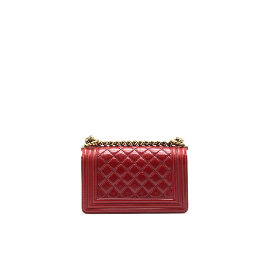 CHANEL GLAZED CALFSKIN SMALL LE BOY BAG IN RED