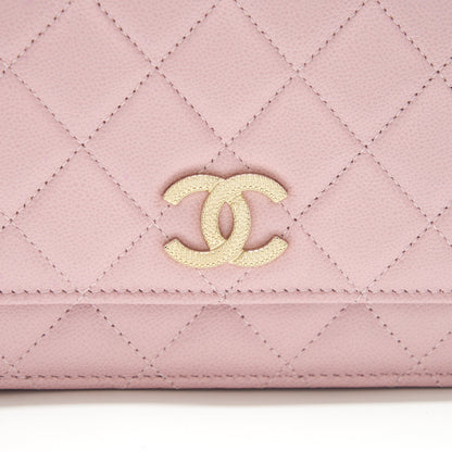 Chanel 22B Wallet On Chain With Detail CC Logo Caviar Light Pink NJ523 L(Microchip)