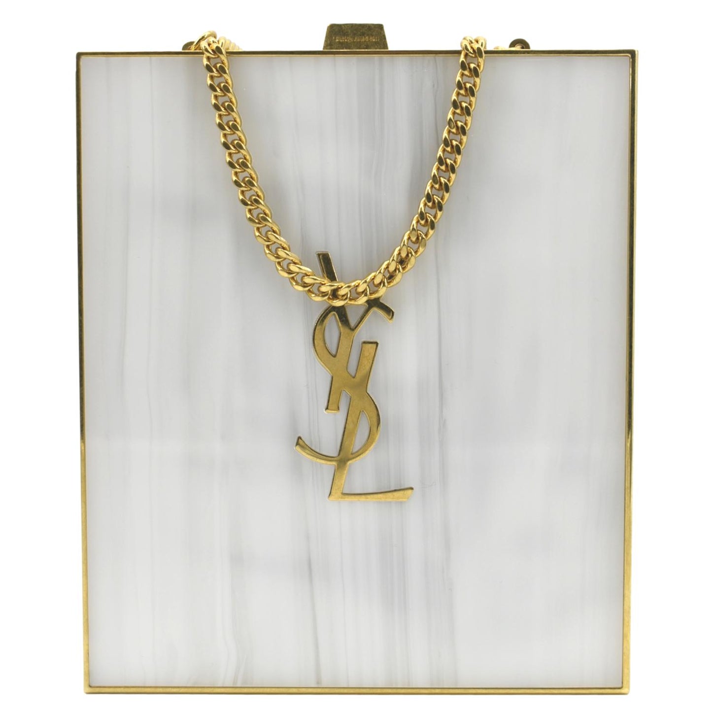 YVES SAINT LAURENT Tuxedo Box Plexiglass Metal Crossbody Bag Blanc Grise