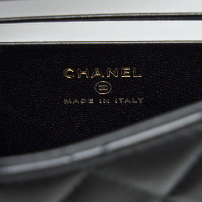 Chanel 22B Flap Bag With Enamel/CC Logo Top Handle Lambskin Black Brushed